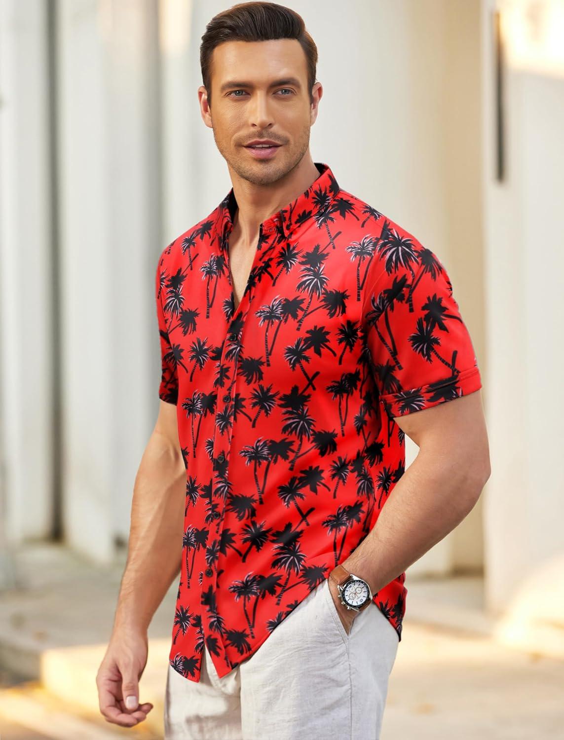 imageCOOFANDY Mens Short Sleeve Casual Button Down Shark Shirts Wrinkle Free Untucked Shirt Summer Stretch Dress ShirtsZcoconut Tree
