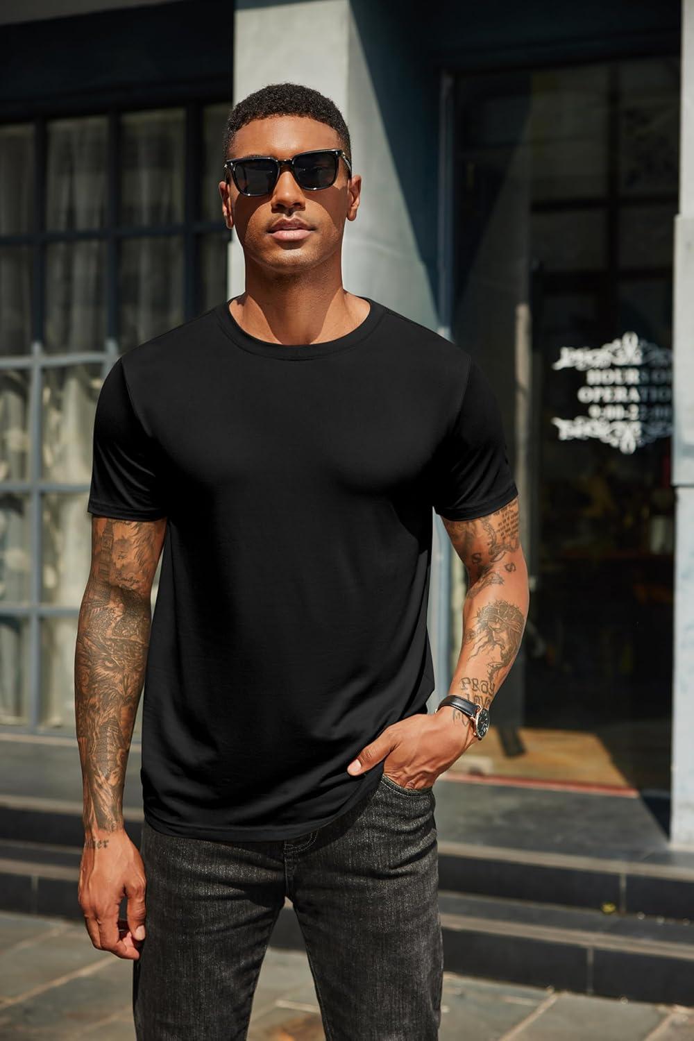imageCOOFANDY Mens Short Sleeve TShirts Crew Neck Casual Summer T Shirts 13 Pack Basic Tee ShirtC BlackLight GreyArmy Green 3 Pack