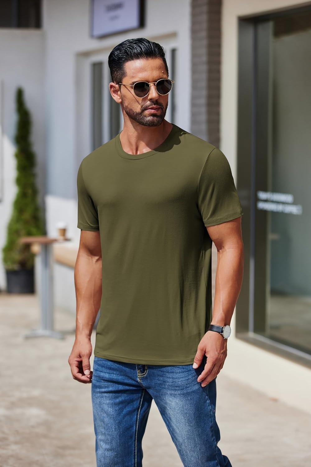 imageCOOFANDY Mens Short Sleeve TShirts Crew Neck Casual Summer T Shirts 13 Pack Basic Tee ShirtC BlackLight GreyArmy Green 3 Pack