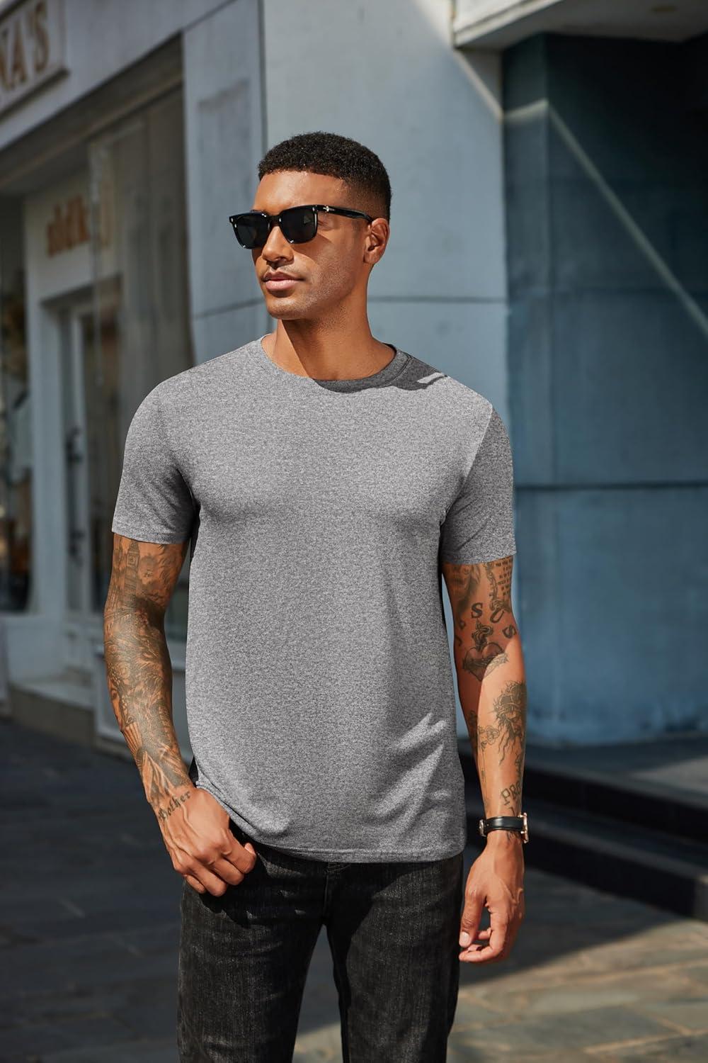 imageCOOFANDY Mens Short Sleeve TShirts Crew Neck Casual Summer T Shirts 13 Pack Basic Tee ShirtC BlackLight GreyArmy Green 3 Pack