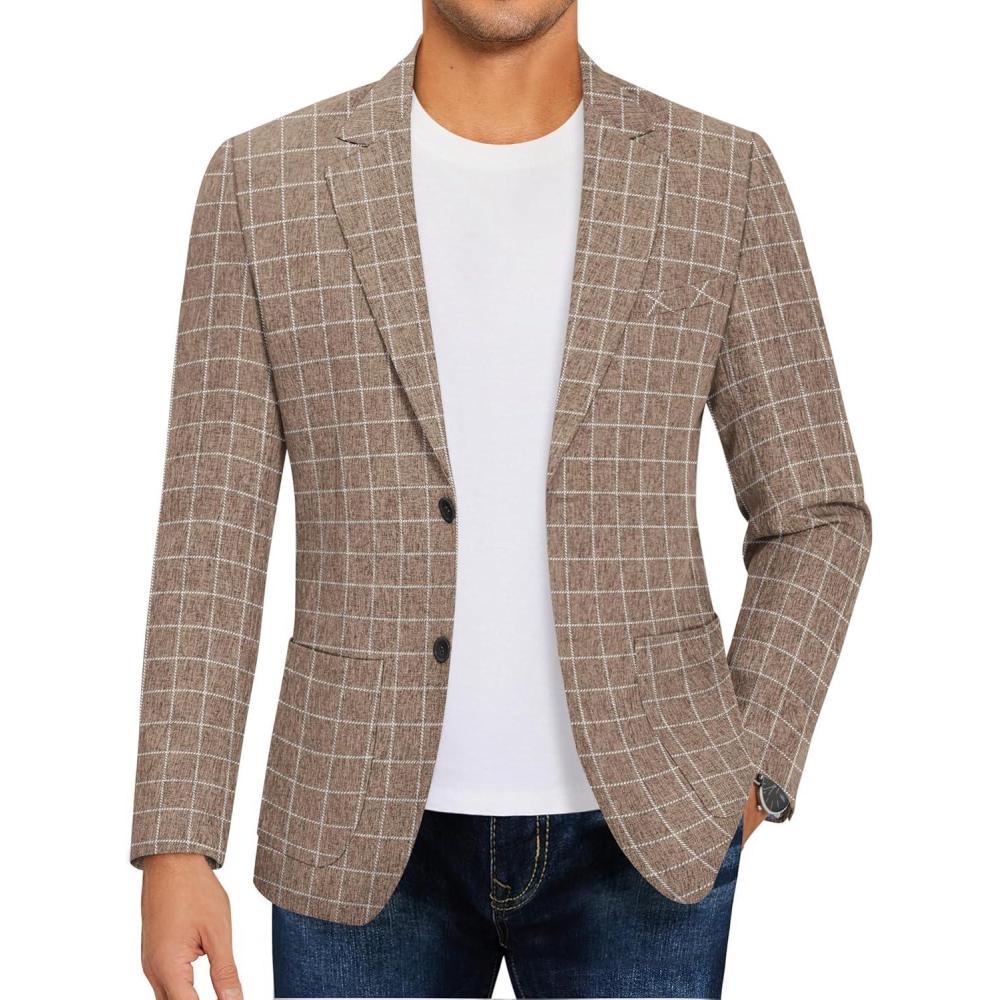 imageCOOFANDY Mens Casual Blazer Slim Fit Sport Coat Lightweight Two Button Suit JacketsDark Khaki