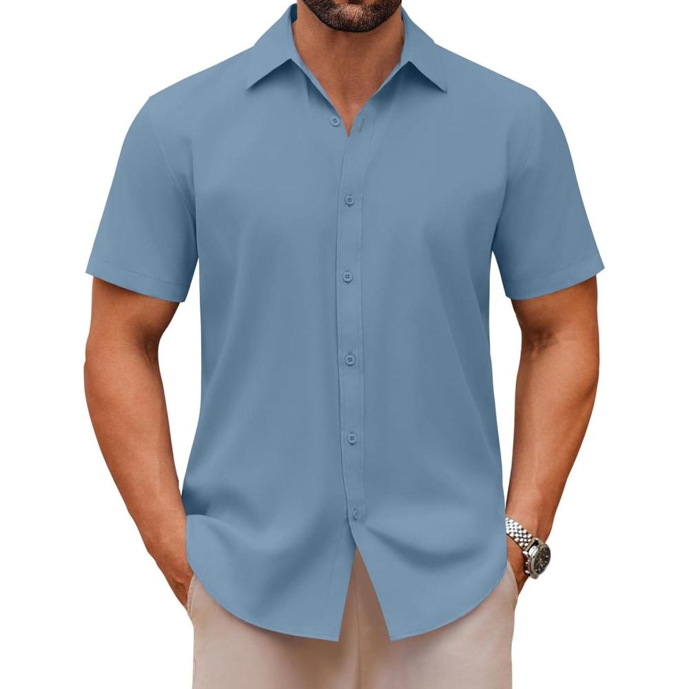 imageCOOFANDY Mens Casual Button Down Shirts Short Sleeve Summer Untucked Dress ShirtsCaptain Blue