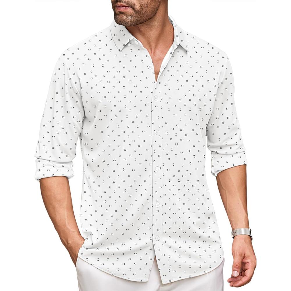 imageCOOFANDY Mens Long Sleeve Dress Shirt Casual Button Down Shirts Wrinkle Free Untucked ShirtBlack Brackets White