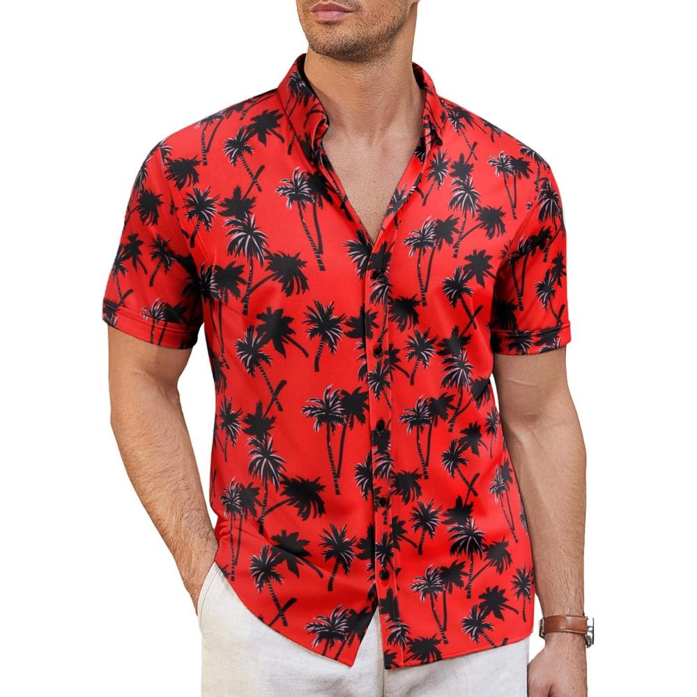 imageCOOFANDY Mens Short Sleeve Casual Button Down Shark Shirts Wrinkle Free Untucked Shirt Summer Stretch Dress ShirtsZcoconut Tree