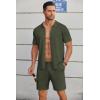 COOFANDY Men’s 2 Piece Outfits Sets Casual Short Sleeve Button Down Knit Shirt and Shorts Sets Summer Beach Outfits(Army Green)