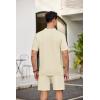 COOFANDY Men’s 2 Piece Outfits Sets Casual Short Sleeve Button Down Knit Shirt and Shorts Sets Summer Beach Outfits(Beige)