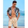 COOFANDY Mens Casual Linen Shirt Short Sleeve Button Down Shirt Summer Beach Hawaiian Shirts(Floral-navy)