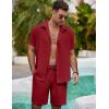 COOFANDY Mens Summer Beach 2 Piece Outfits Casual Vacation Cotton Linen Yoga Matching Set Short Sleeve Shirt and Shorts(Scarlet Sage)