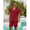COOFANDY Mens Summer Beach 2 Piece Outfits Casual Vacation Cotton Linen Yoga Matching Set Short Sleeve Shirt and Shorts(Scarlet Sage)