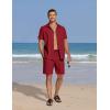COOFANDY Mens Summer Beach 2 Piece Outfits Casual Vacation Cotton Linen Yoga Matching Set Short Sleeve Shirt and Shorts(Scarlet Sage)