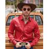 COOFANDY Mens Western Cowboy Shirts Cotton Long Sleeve Shirts with Two Pockets Embroidered(Red)