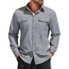 COOFANDY Men’s Casual Button Down Shirt Fall Long Sleeve Work Western Cowboy Shirts with Pockets,Plaid Cuffs(Solid-grey Heather)