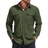 COOFANDY Men’s Casual Button Down Shirt Fall Long Sleeve Work Western Cowboy Shirts with Pockets,Plaid Cuffs(Solid-olive Green)