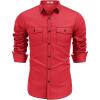 COOFANDY Mens Western Cowboy Shirts Cotton Long Sleeve Shirts with Two Pockets Embroidered(Red)