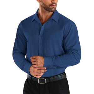 COOFANDY Men’s Business Dress Shirts Wrinkle Free Long Sleeve Regular Fit Dress Shirt Textured Casual Button Down Shirts(Deep Blue)