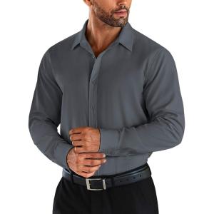 COOFANDY Men’s Business Dress Shirts Wrinkle Free Long Sleeve Regular Fit Dress Shirt Textured Casual Button Down Shirts(Grey)