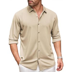 COOFANDY Men’s Long Sleeve Dress Shirt Casual Button Down Shirts Wrinkle Free Untucked Shirt(Champagne)