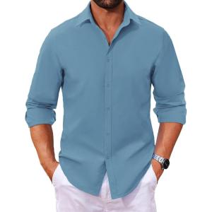 COOFANDY Men’s Long Sleeve Dress Shirt Casual Button Down Shirts Wrinkle Free Untucked Shirt(Grey Blue)