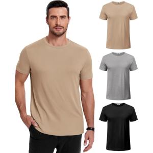 COOFANDY Men’s Short Sleeve T-Shirts Crew Neck Casual Summer T Shirts 1-3 Pack Basic Tee Shirt(C- Black/Dark Grey/Khaki -3 Pack)