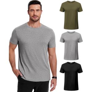 COOFANDY Men’s Short Sleeve T-Shirts Crew Neck Casual Summer T Shirts 1-3 Pack Basic Tee Shirt(C- Black/Light Grey/Army Green -3 Pack)