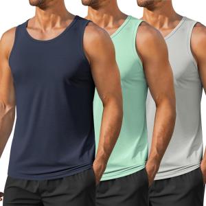 COOFANDY Men’s Workout Tank Tops UPF 50+ Sleeveless Gym Muscle Shirts Cooling Quick Dry Bodybuilding Tanks for Swim Beach(Light Gray/Navy Blue/Light Green)
