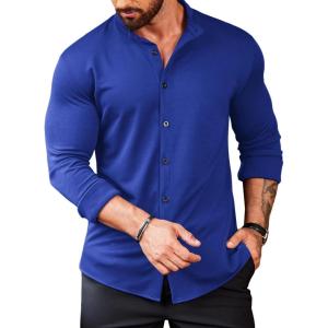 COOFANDY Mens’s Long Sleeve Button Up Shirts Athletic Fitted Dress Shirts Silm Fit(Royal Blue)