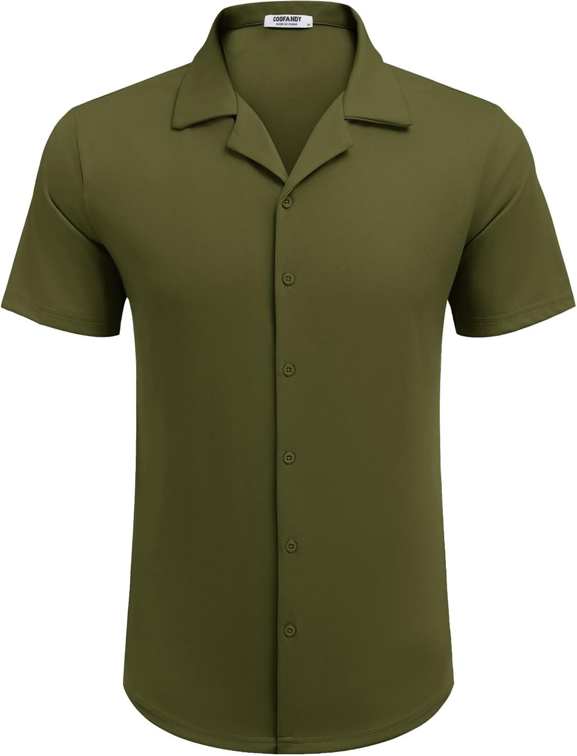 imageCOOFANDY Mens Casual Shirts Short Sleeve Button Down Shirts Wrinkle Free Summer ShirtArmy Green