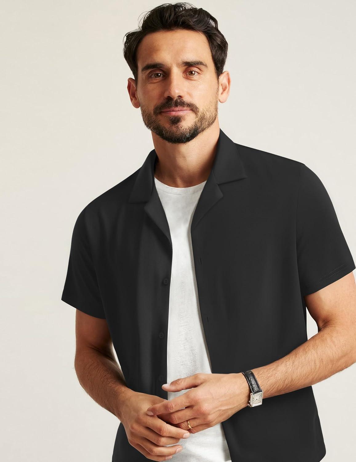 imageCOOFANDY Mens Casual Shirts Short Sleeve Button Down Shirts Wrinkle Free Summer ShirtBlack