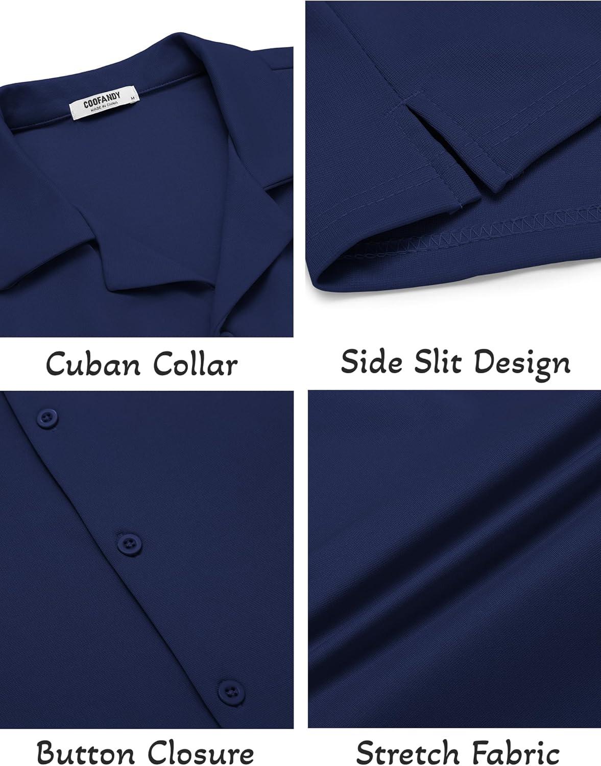 imageCOOFANDY Mens Casual Shirts Short Sleeve Button Down Shirts Wrinkle Free Summer ShirtNavy Blue