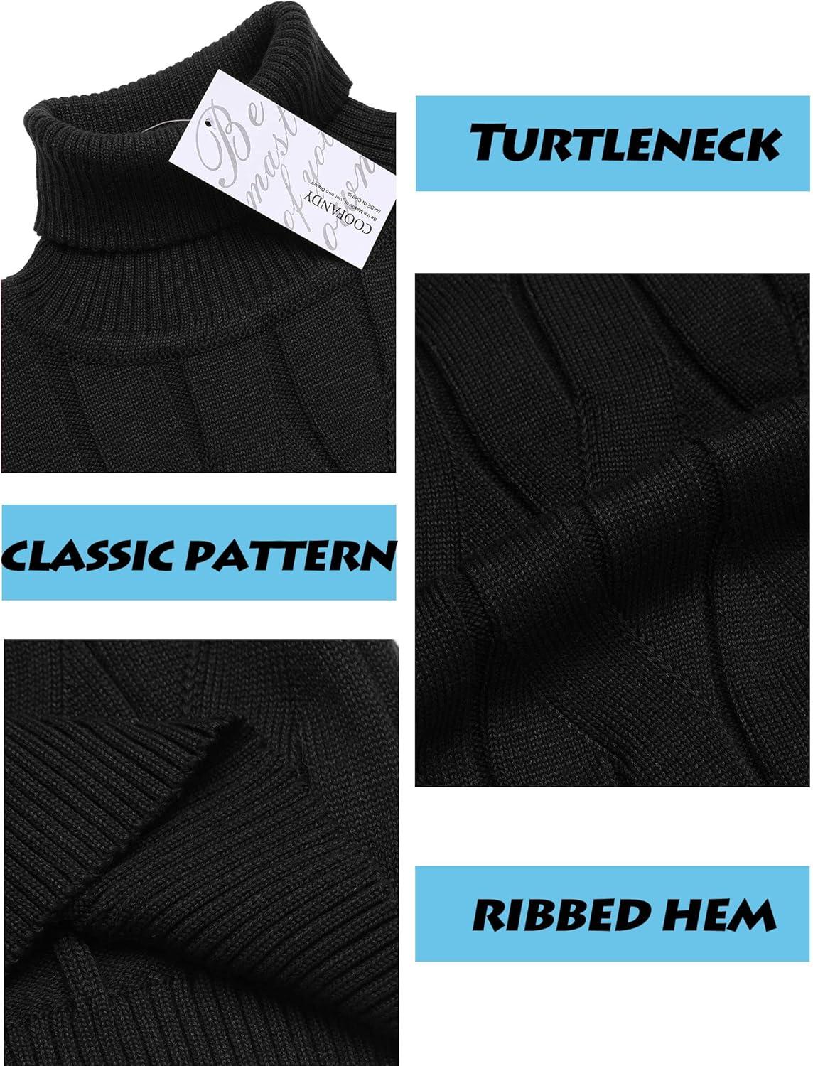 imageCOOFANDY Mens Slim Fit Turtleneck Sweater Long Sleeve Casual Knitted Pullover Sweaters01black