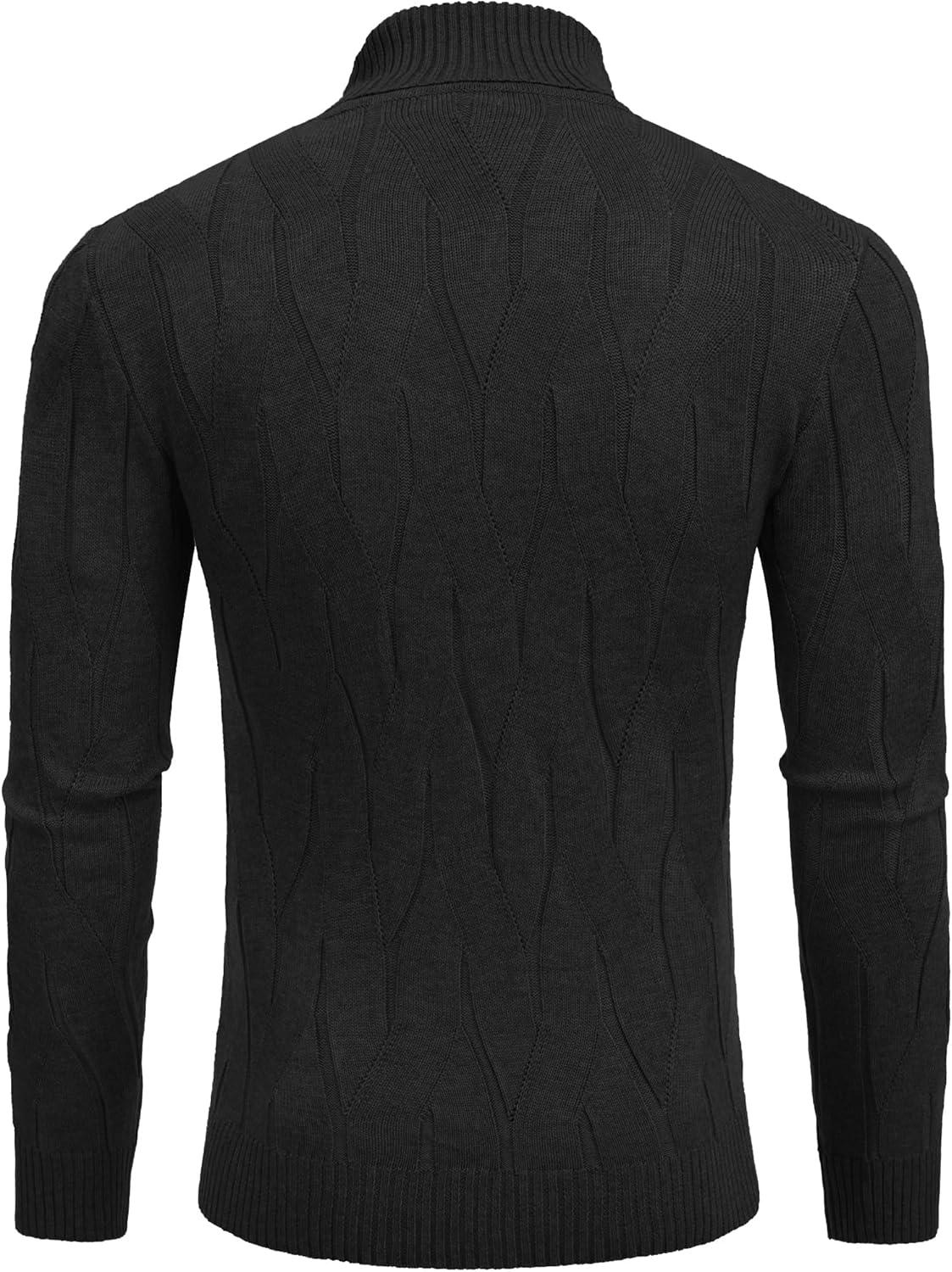imageCOOFANDY Mens Slim Fit Turtleneck Sweater Long Sleeve Casual Knitted Pullover Sweaters01black