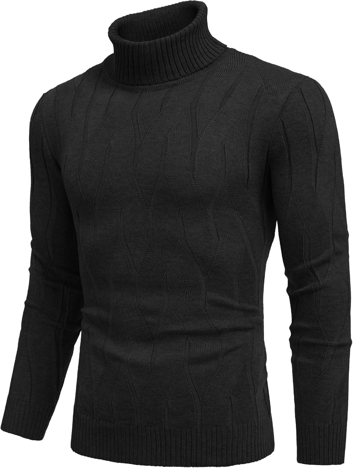 imageCOOFANDY Mens Slim Fit Turtleneck Sweater Long Sleeve Casual Knitted Pullover Sweaters01black