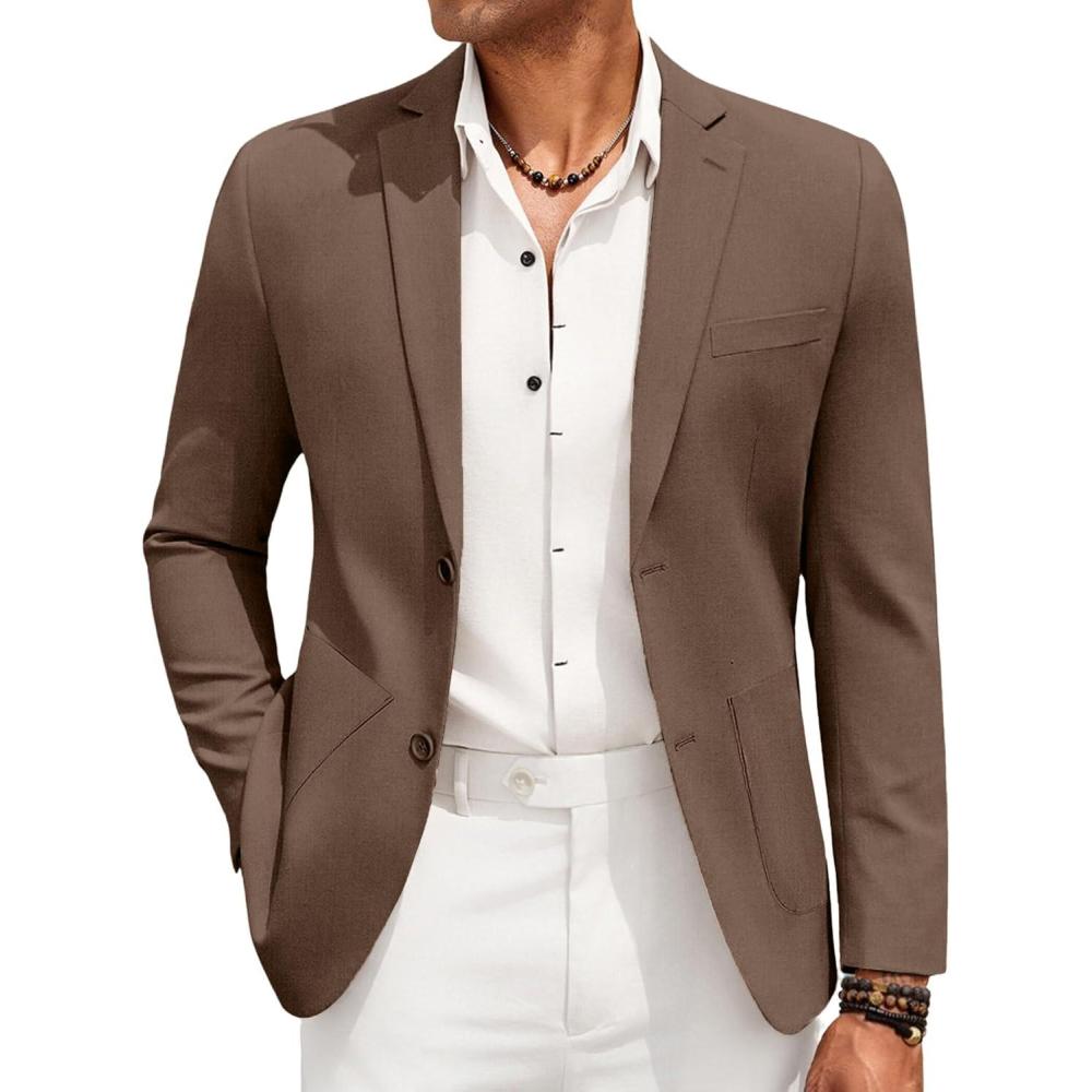 imageCOOFANDY Mens Casual Linen Blazer Jacket Lightweight Sport Coats Two Button Suit JacketsBrown