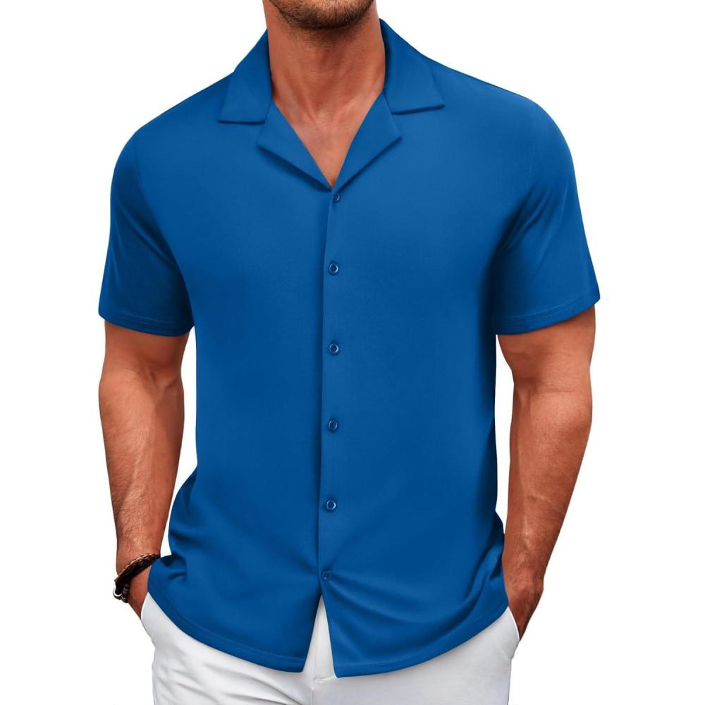 imageCOOFANDY Mens Casual Shirts Short Sleeve Button Down Shirts Wrinkle Free Summer ShirtKlein Blue