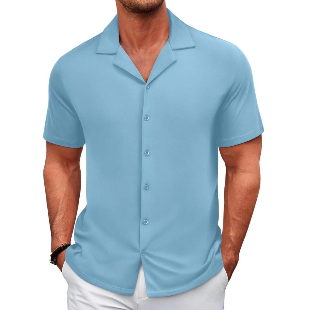 imageCOOFANDY Mens Casual Shirts Short Sleeve Button Down Shirts Wrinkle Free Summer ShirtLight Blue