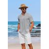 COOFANDY Men’s Casual Henley Shirt Short Sleeve Linen Shirt Band Collar Summer Hippie Beach T-Shirts(Grey)