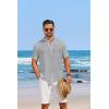COOFANDY Men’s Casual Henley Shirt Short Sleeve Linen Shirt Band Collar Summer Hippie Beach T-Shirts(Grey)