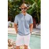 COOFANDY Men’s Short Sleeve Henley Shirts Casual Collarless Shirt Band Collar Henley Summer Beach Henley T-Shirt(Light Denim Blue)