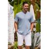COOFANDY Men’s Short Sleeve Henley Shirts Casual Collarless Shirt Band Collar Henley Summer Beach Henley T-Shirt(Light Denim Blue)