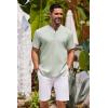 COOFANDY Men’s Short Sleeve Henley Shirts Casual Collarless Shirt Band Collar Henley Summer Beach Henley T-Shirt(Light Green)