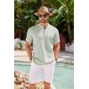 COOFANDY Men’s Short Sleeve Henley Shirts Casual Collarless Shirt Band Collar Henley Summer Beach Henley T-Shirt(Light Green)