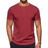 COOFANDY Men’s Casual Henley T-Shirts Summer Short Sleeve Cotton Shirts Basic Button Tee Tops(Wine Red)