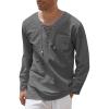 COOFANDY Mens Linen Beach Tee Shirts Cotton Hippie Shirts V Neck Long Sleeve Tunic Big and Tall Yoga Shirt(Long Sleeves-charcoal)