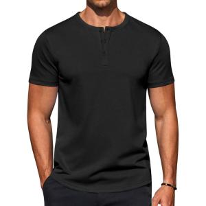 COOFANDY Men’s Casual Henley T-Shirts Summer Short Sleeve Cotton Shirts Basic Button Tee Tops(Black)