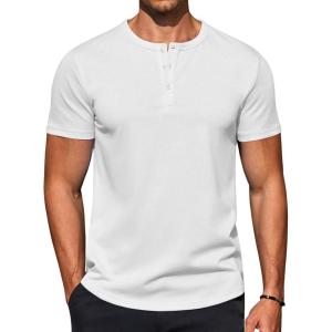 COOFANDY Men’s Casual Henley T-Shirts Summer Short Sleeve Cotton Shirts Basic Button Tee Tops(White)