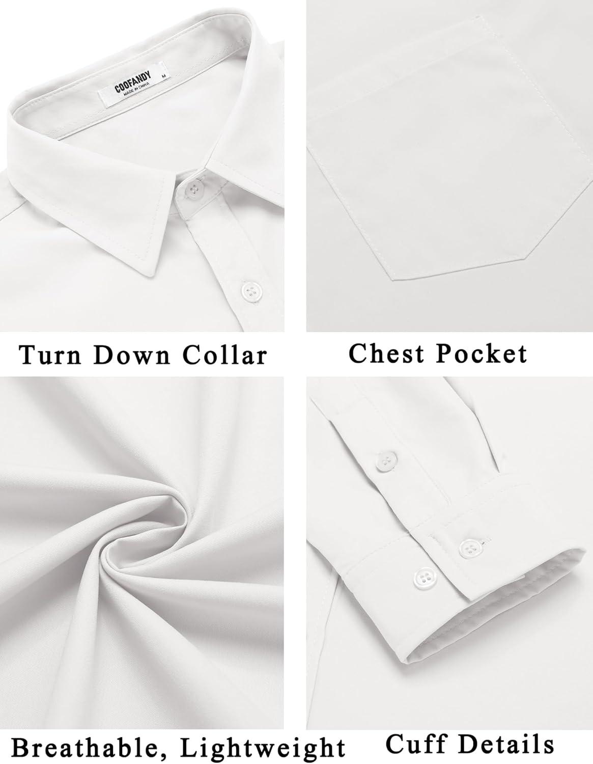 imageCOOFANDY Mens Button Down Long Sleeve Shirt Casual Untucked Dress Shirt Regular Fit Wedding ShirtsWhite