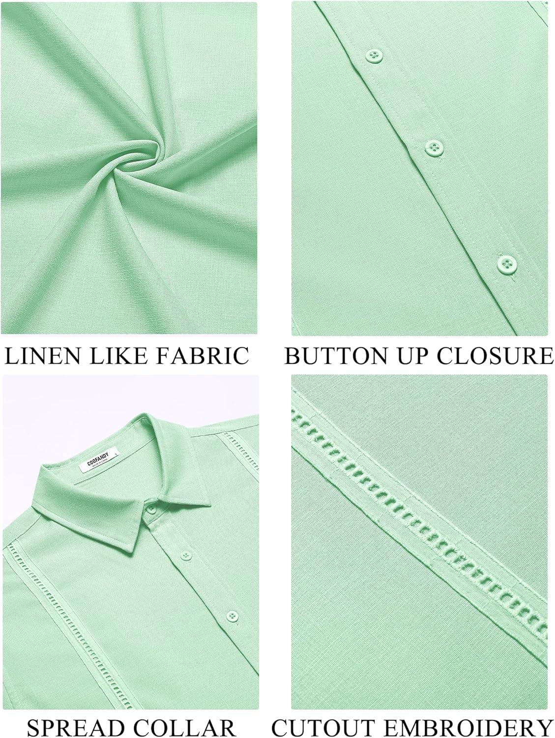 imageCOOFANDY Mens Cuban Guayabera Summer Beach Short Sleeve Casual Vacation Wedding ShirtIce Green