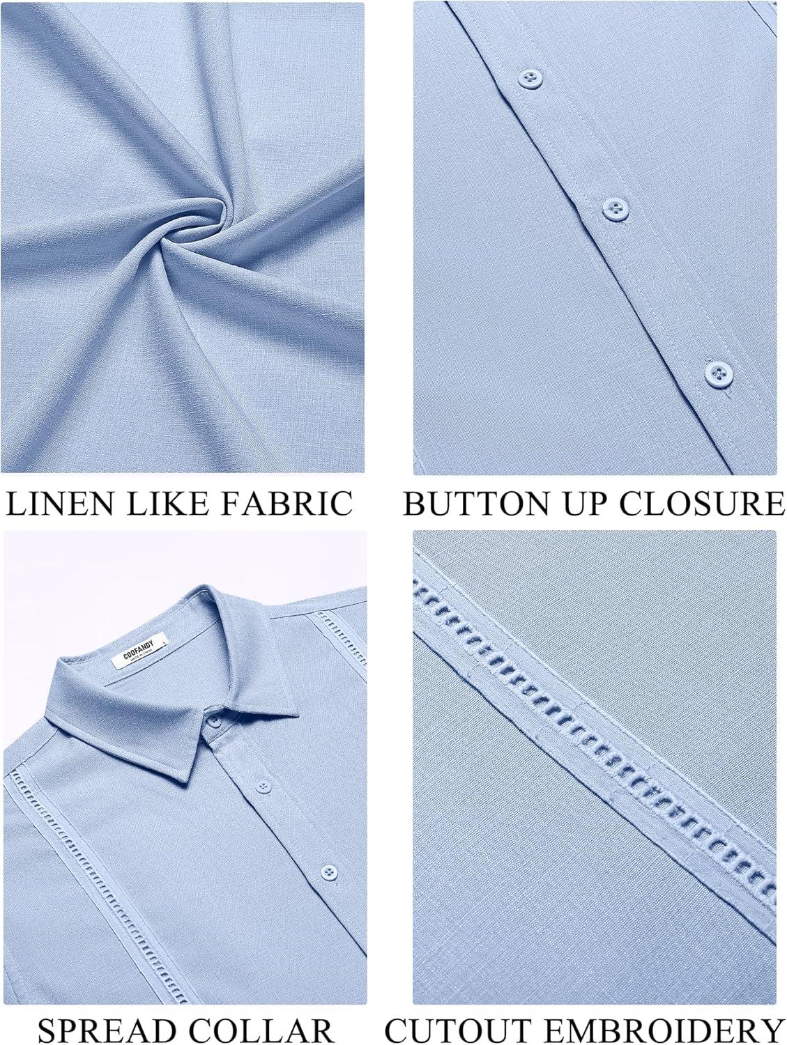 imageCOOFANDY Mens Cuban Guayabera Summer Beach Short Sleeve Casual Vacation Wedding ShirtLight Blue