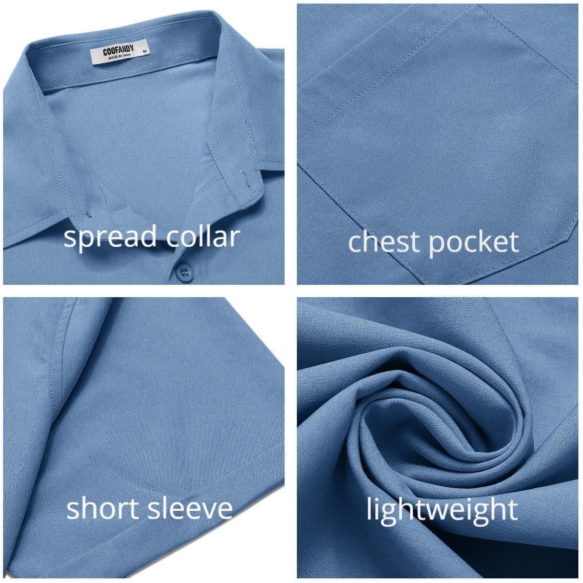 imageCOOFANDY Mens Short Sleeve Button Down Shirt Casual Summer Beach Untucked Vacation Textured Shirts with PocketBlue