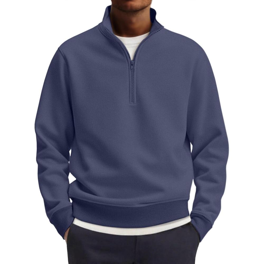 imageCOOFANDY Mens Quarter Zip Pullover Mock Neck Lightweight Sweatshirt Long Sleeve Polo Shirt Business Casual Pullover TopBluish Purple